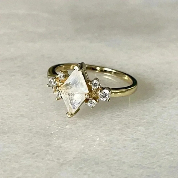 Raw Rainbow Moonstone Vermeil Ring - Picture 1 of 12